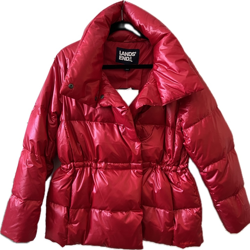 Lands’ End Down Wrap Jacket • Size Large • Red • 600 Fill Power • NWT